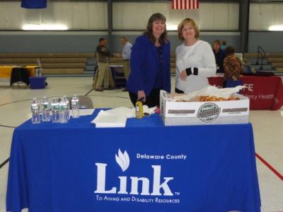 Pennsylvania Link to Aging and Disability Resources Delaware County co-sponsored the Energy Fair along with the County Office of Services for the Aging (COSA). Pictured are Sheelah Weekes (left), Deputy Director at COSA, and Joanna Geiger (right), Link Coordinator.