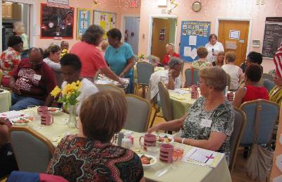 Guests enjoy a dinner on the final night of the Caregiver Academy.