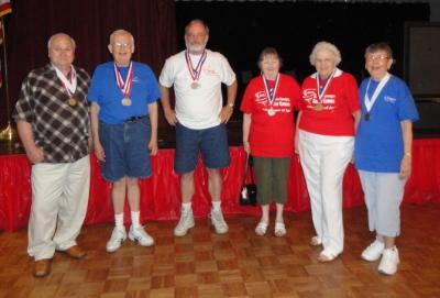 Wii Bowling medalists: Paul LaFrance, Joseph Spence, Larry Campbell, Anna Browne, Dolly Lawson, and Audrey Poole