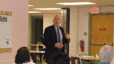 Dr. Barry Jacobs, Psy. D. speaks to caregivers at Friendship Circle Senior Center.