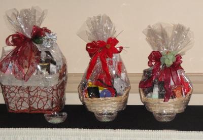 A few of the gift baskets for raffle prizes