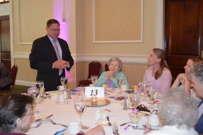 Delaware County Councilman, David J. White, speaks with guests at the Centenarian luncheon. 