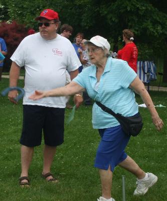 Dot Dugan giving it her all in Horseshoes!
